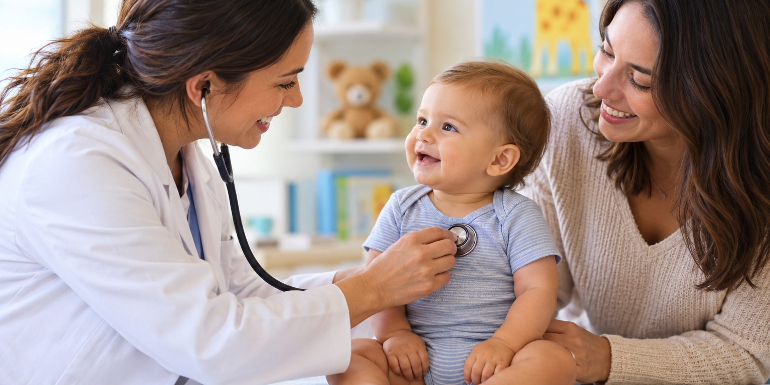 Parent and child meeting with a pediatrician in a welcoming pediatric office